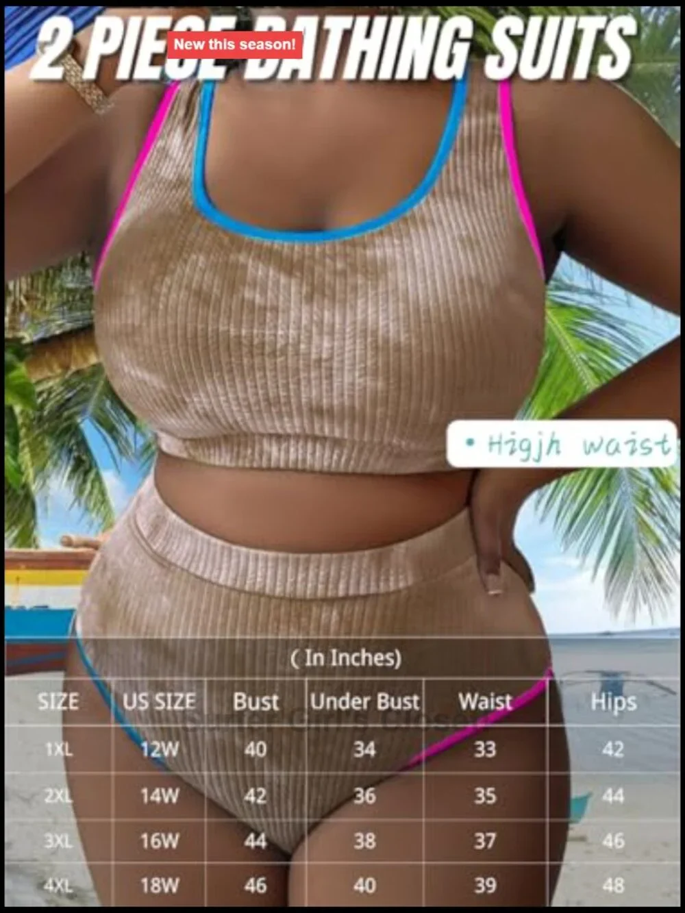 Plus Size High Waisted Bikini Set Tank Top Ribbed